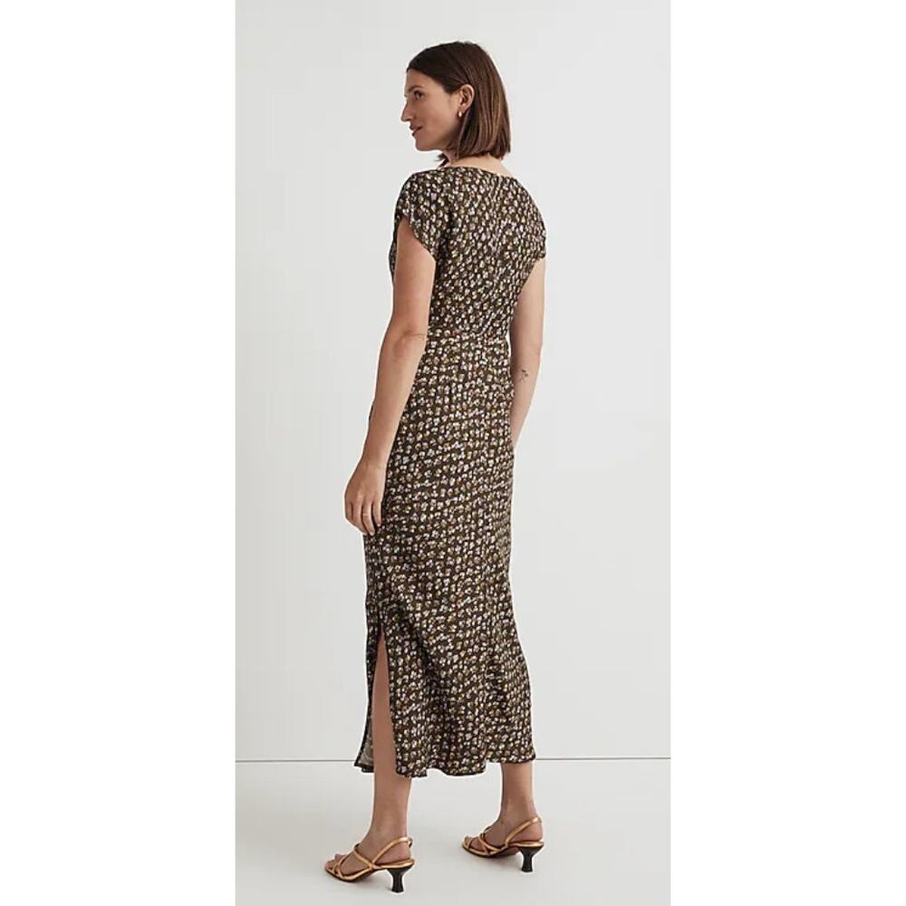 Madewell Dress Size 10 Green Midi Wide V-Neck Romantic Floral NO116 NWT FLAW - Picture 2 of 11